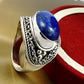 Oval Lapis Lazuli Gemstone Trendy Ethnic Statement Ring 925 Sterling Silver