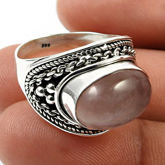Natural Rose Quartz 925 Silver Anniversary Statement Wedding Tribal Ring