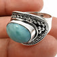 925 Sterling Silver Natural Blue Larimar Gemstone Statement Bohemian Ring
