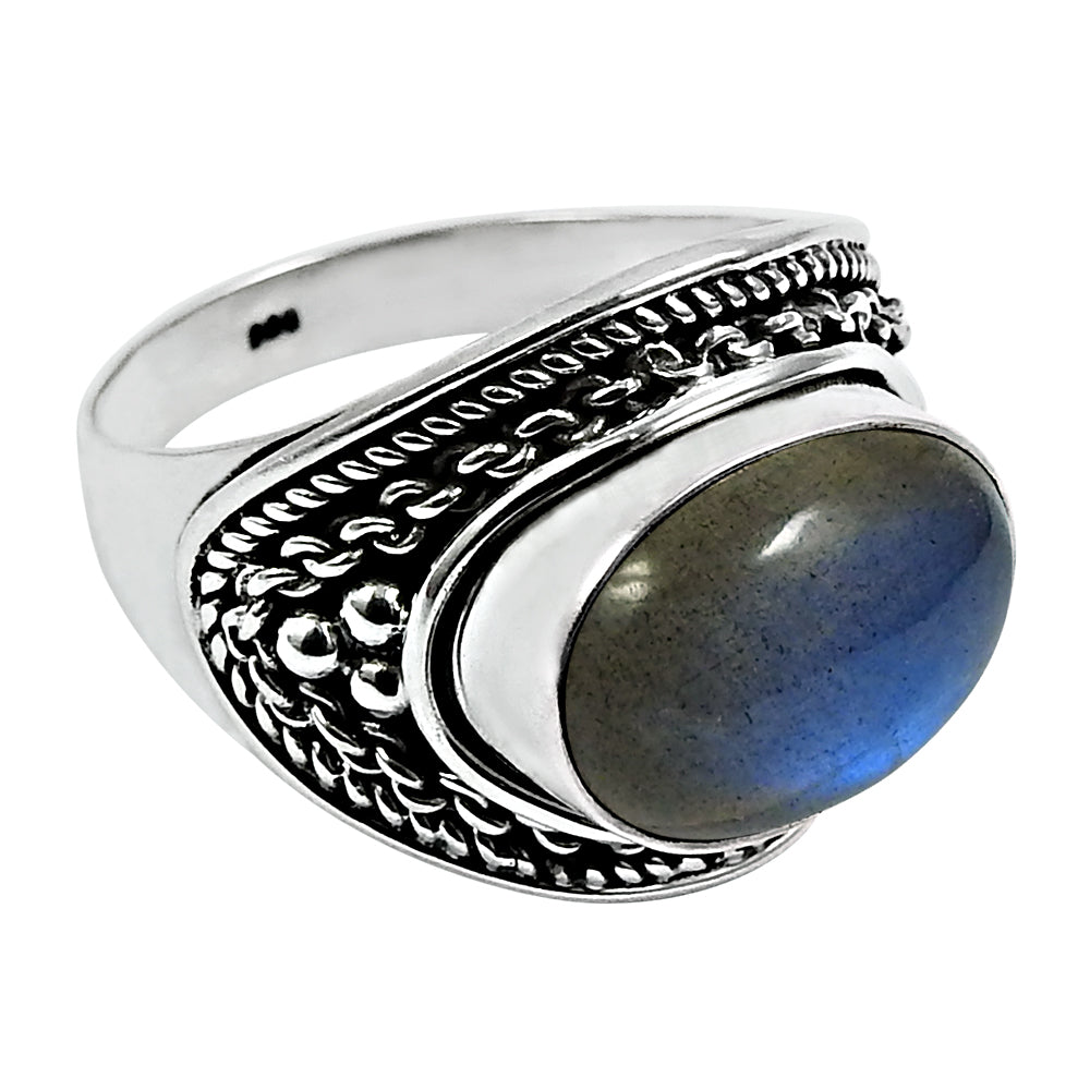 Natural Labradorite Cocktail Bohemian Ring 925 Silver For Women Z7