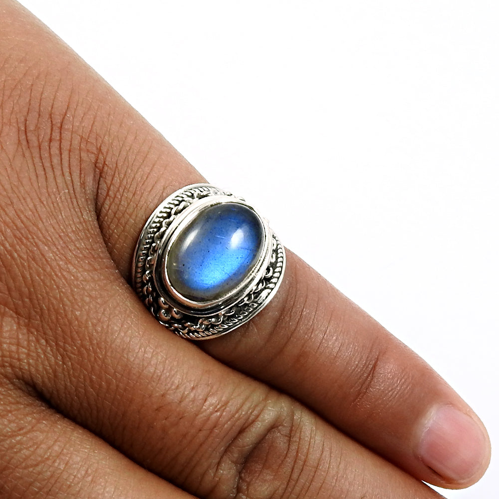 Natural Labradorite Cocktail Bohemian Ring 925 Silver For Women Z7