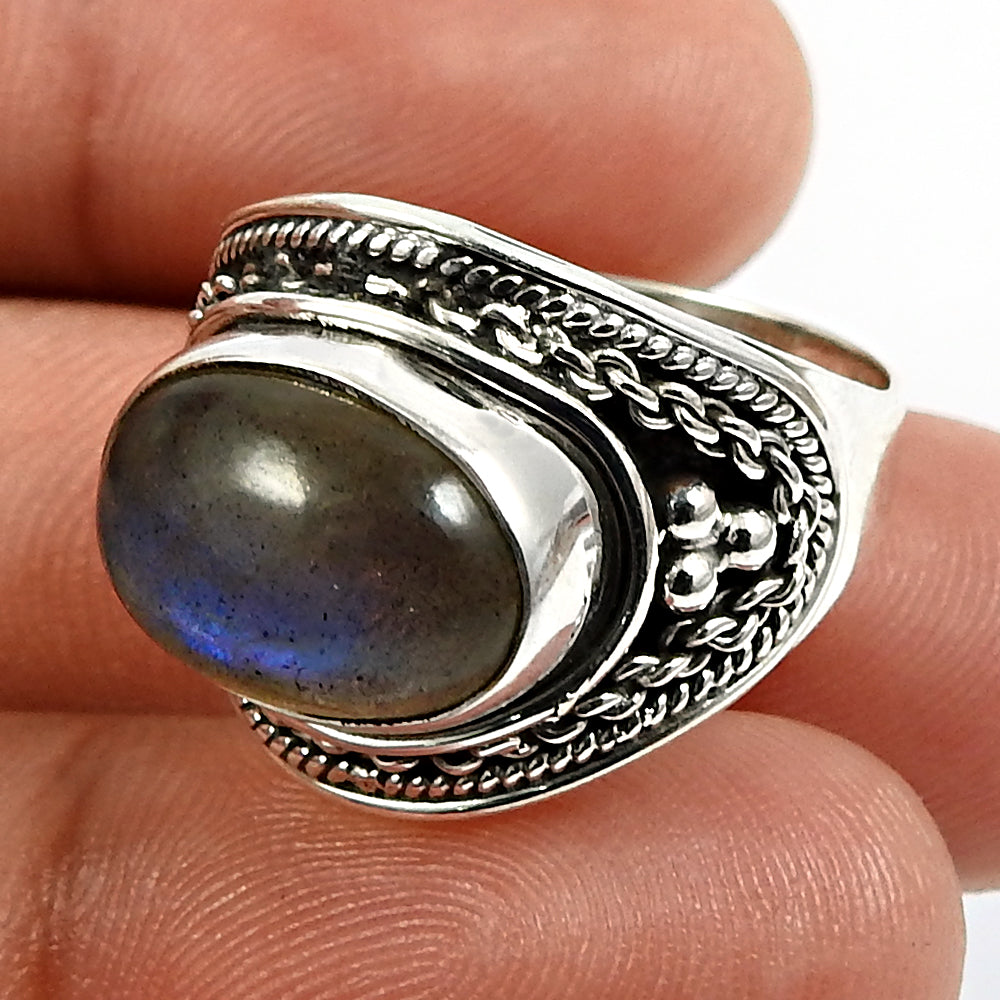 Natural Labradorite Cocktail Bohemian Ring 925 Silver For Women Z7