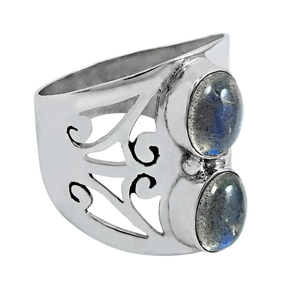 Gift For Woman 925 Silver Natural Labradorite Statement Vintage Ring G2