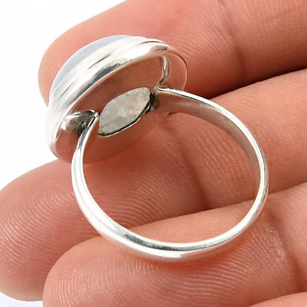 Sterling Silver Round Natural Rainbow Moonstone New Statement Boho Ring
