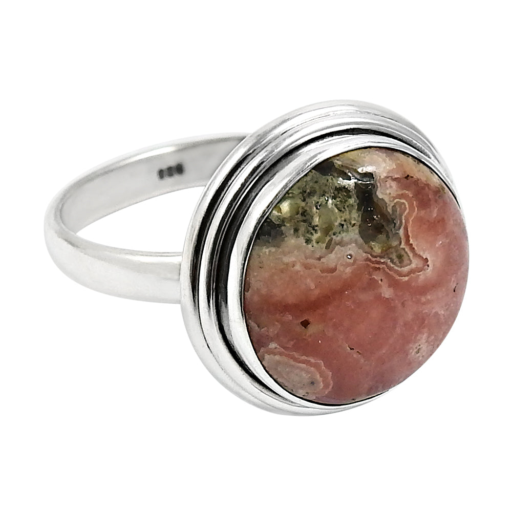 Gift For Woman Natural Rhodochrosite Cocktail Boho Ring 925 Silver I23