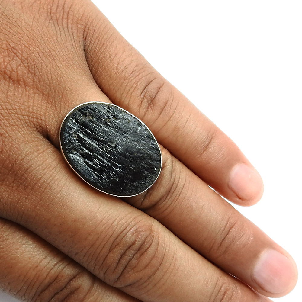 Natural Tourmaline Gemstone Solitaire Ethnic Ring 925 Silver D34