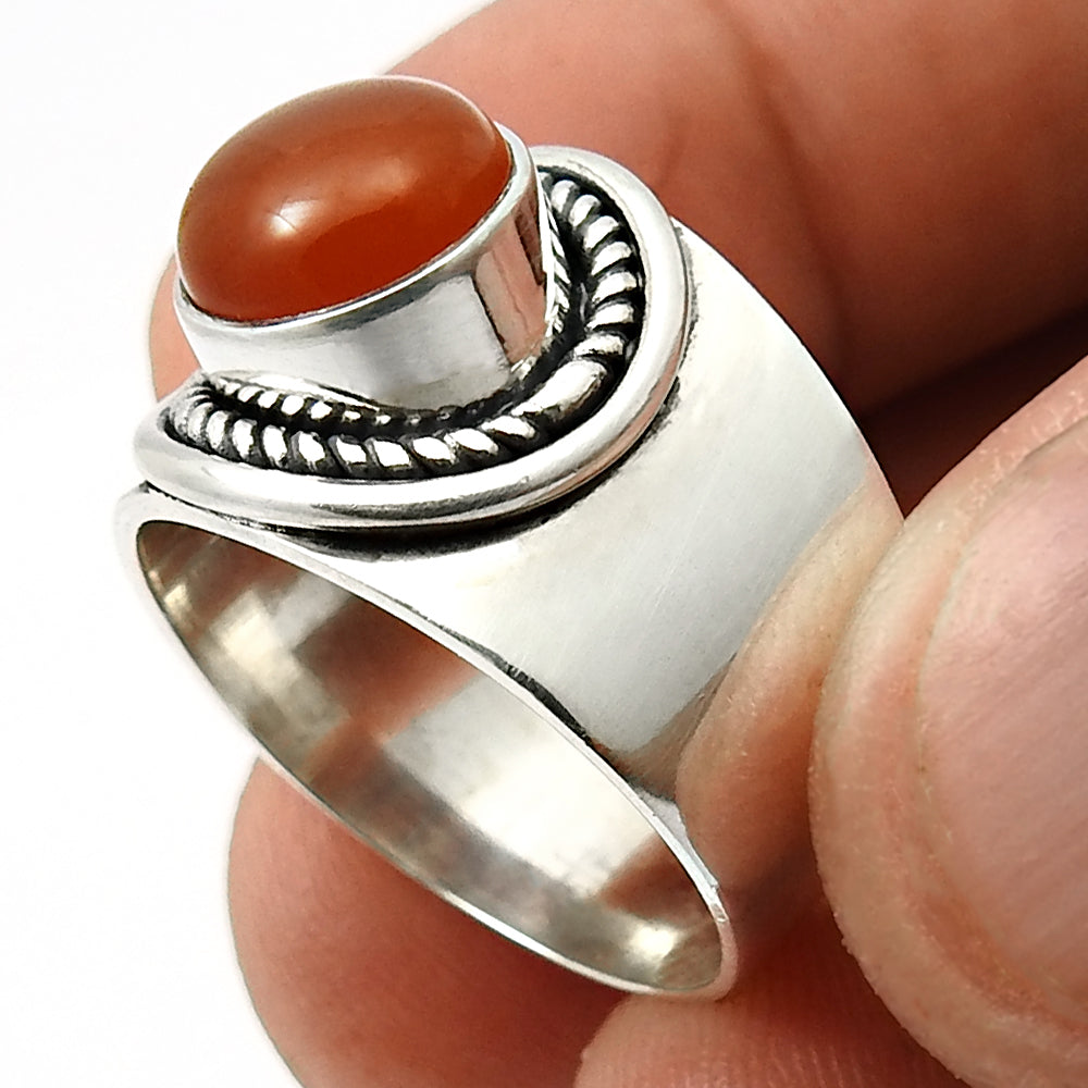 Natural Carnelian Gemstone Statement Boho Ring 925 Silver For Girls S28