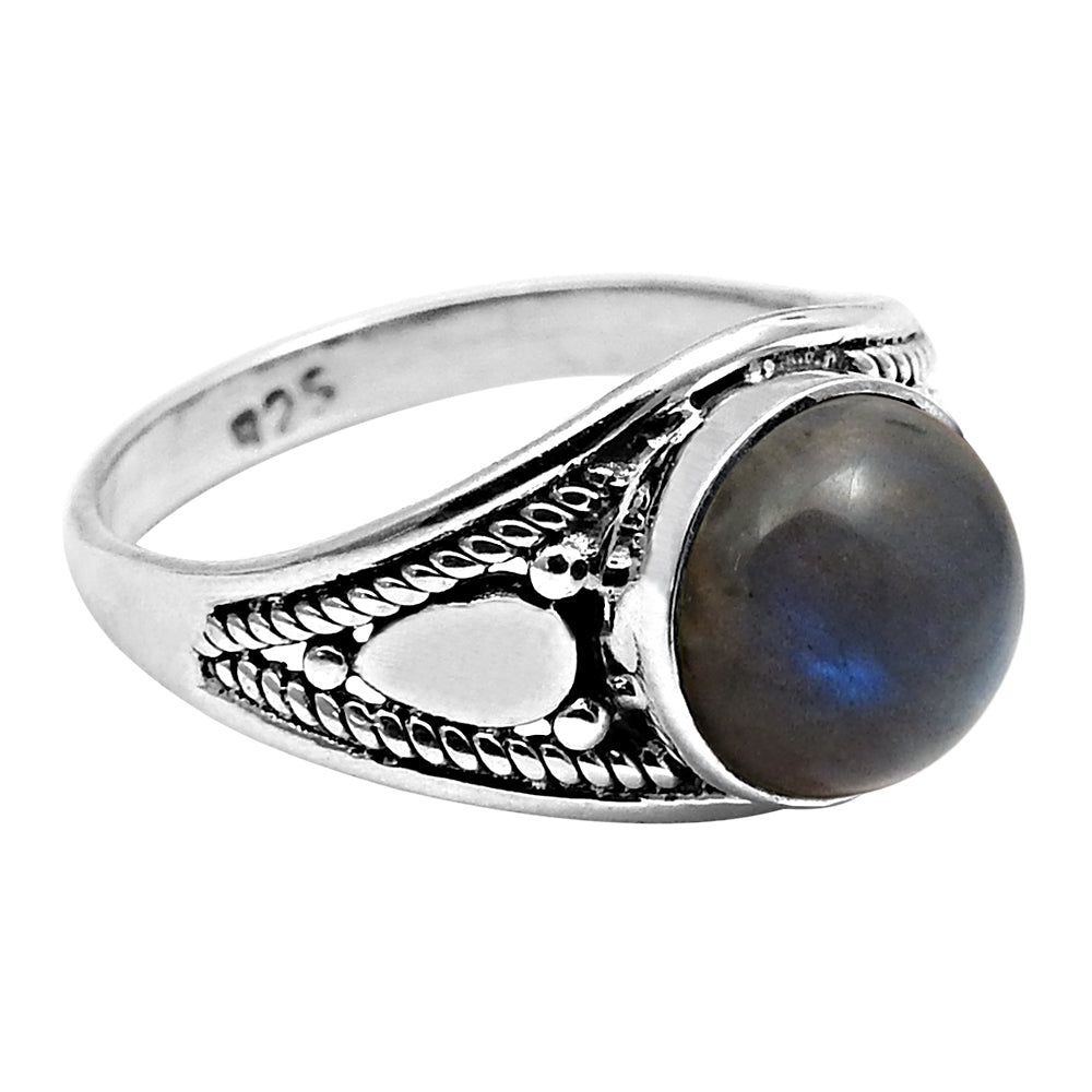 Gift For Woman Natural Labradorite Cocktail Tribal Ring 925 Silver J8
