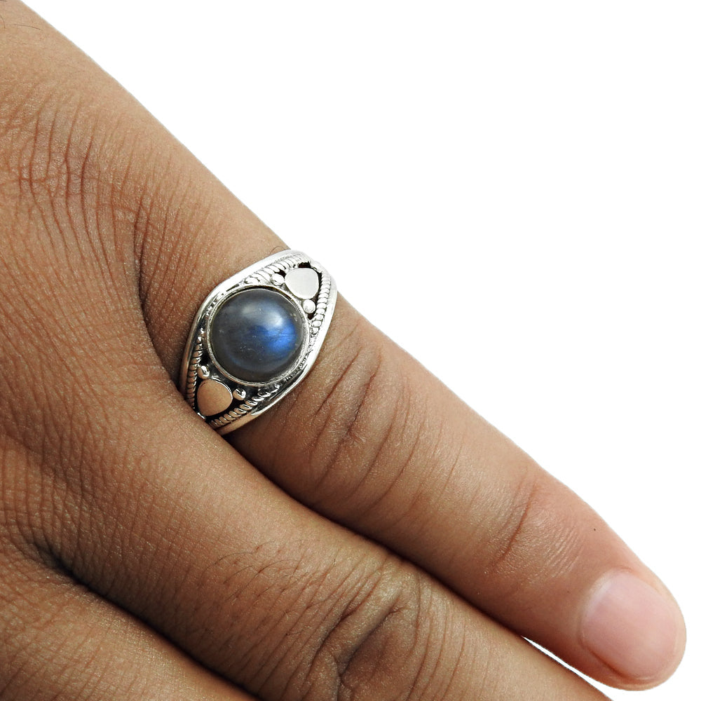 Gift For Woman Natural Labradorite Cocktail Tribal Ring 925 Silver J8