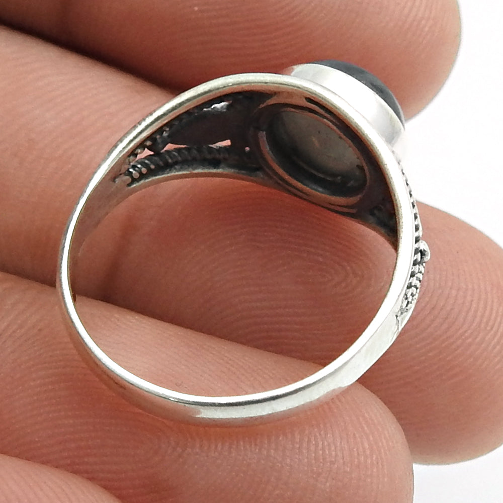 Gift For Woman Natural Labradorite Cocktail Tribal Ring 925 Silver J8