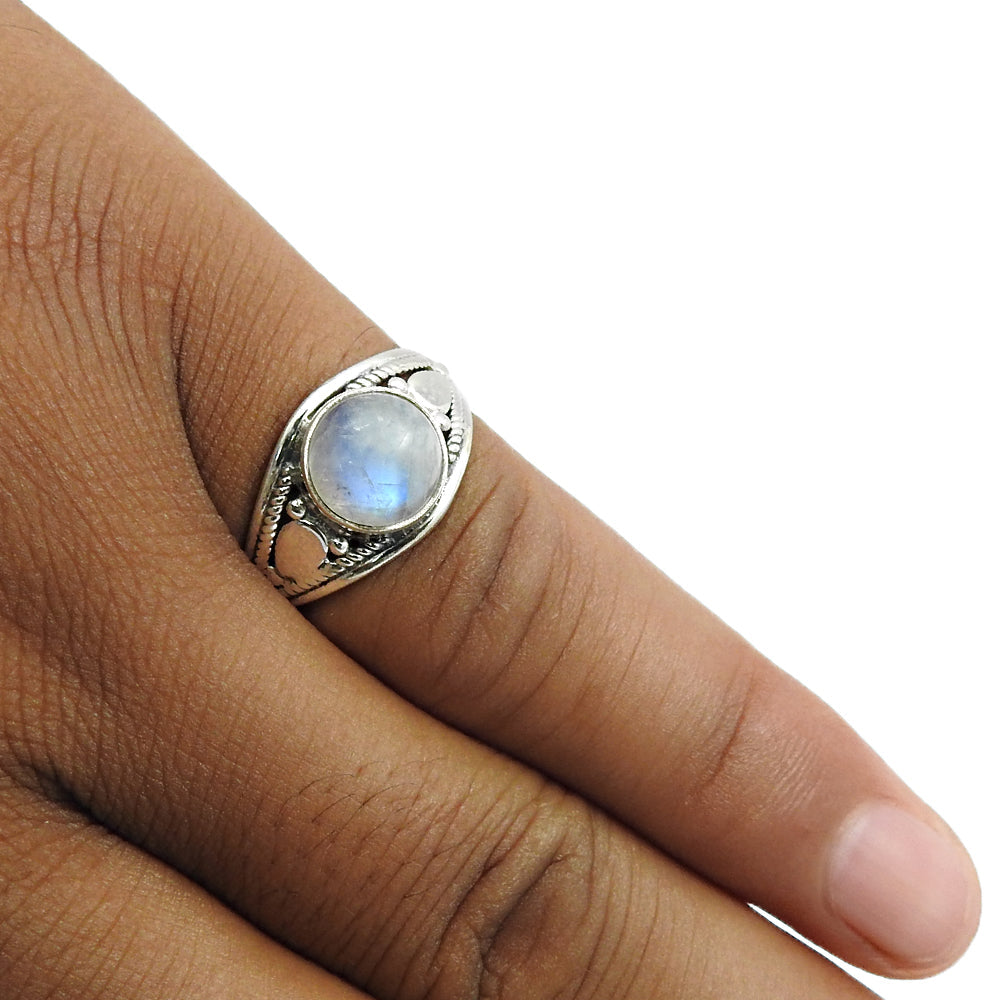 Natural Rainbow Moonstone Solitaire Ethnic Ring 925 Silver L8