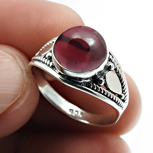 Natural Garnet Gemstone Statement Boho Red Ring 925 Sterling Silver O8