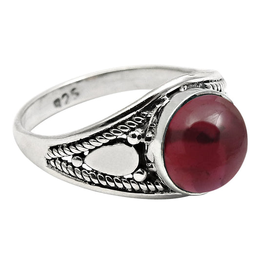 Natural Garnet Gemstone Statement Boho Red Ring 925 Sterling Silver O8