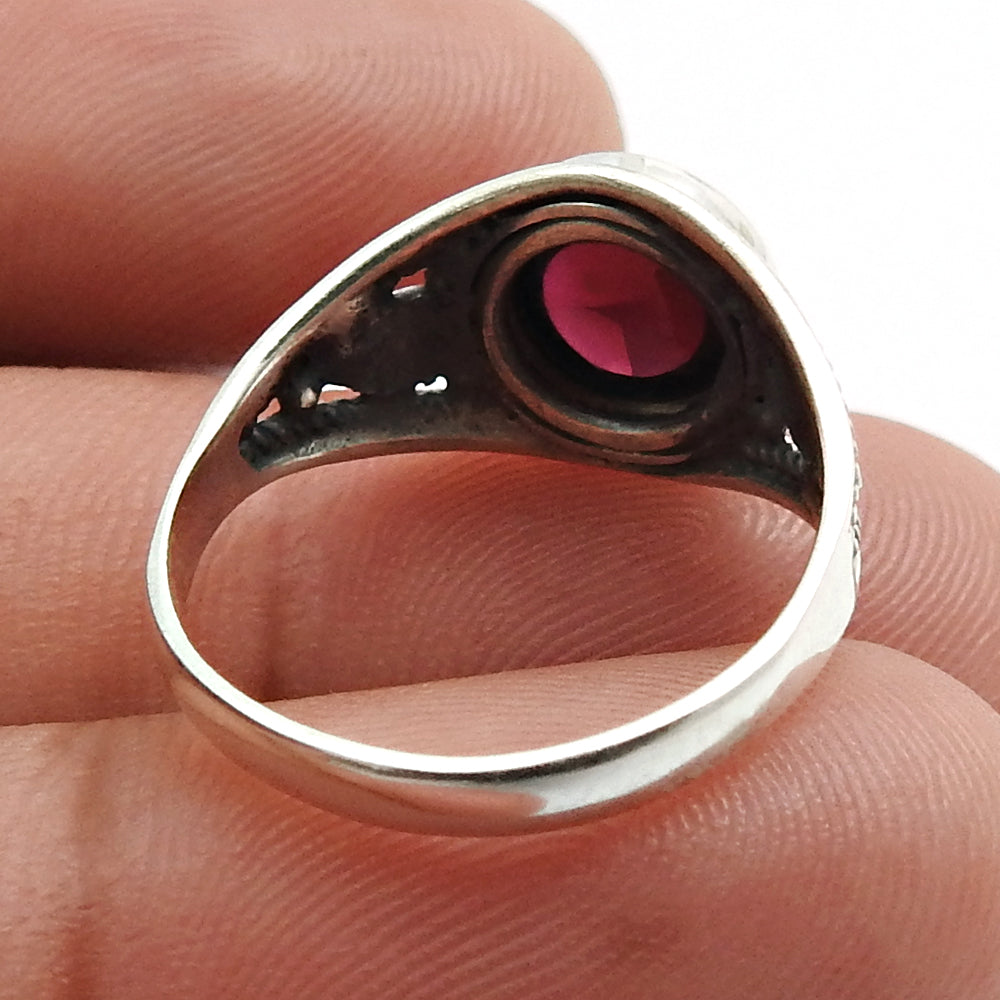 Natural Garnet Gemstone Statement Boho Red Ring 925 Sterling Silver O8
