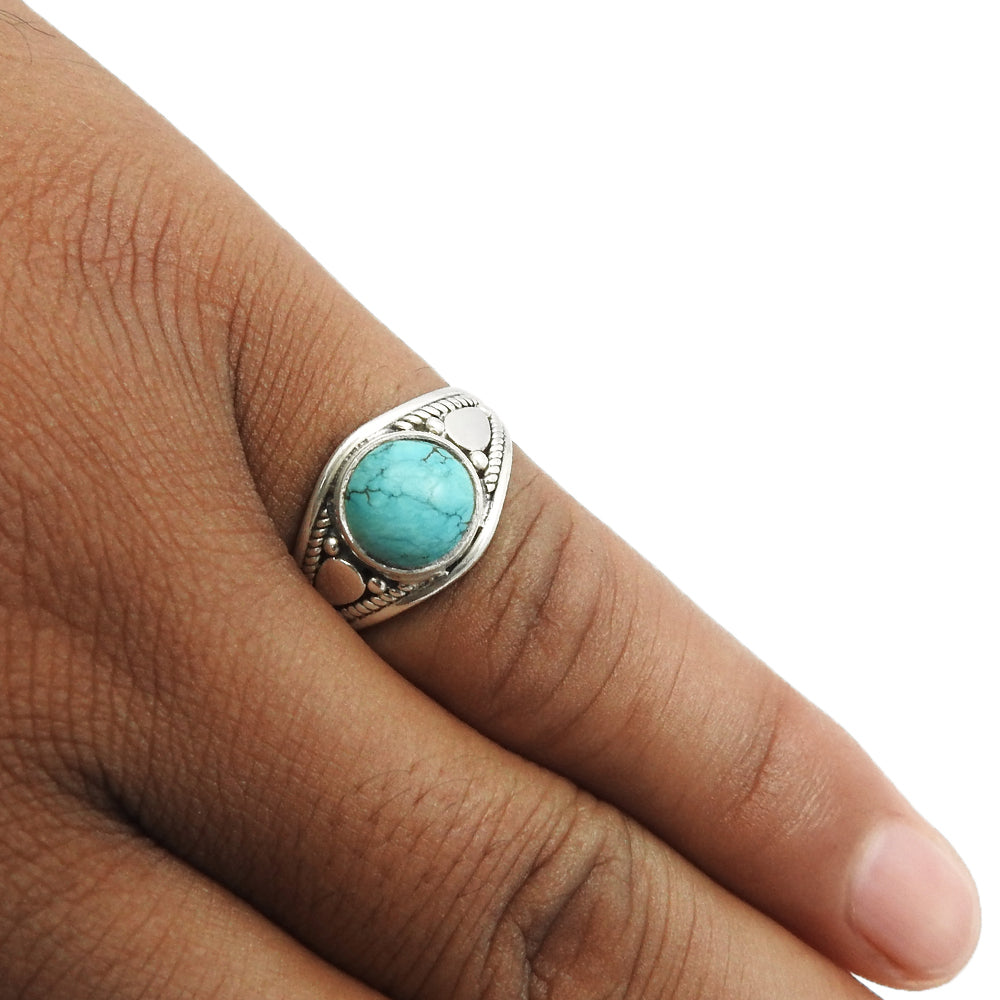 Turquoise Gemstone Sterling Silver Friendship Day Cocktail Tribal Ring