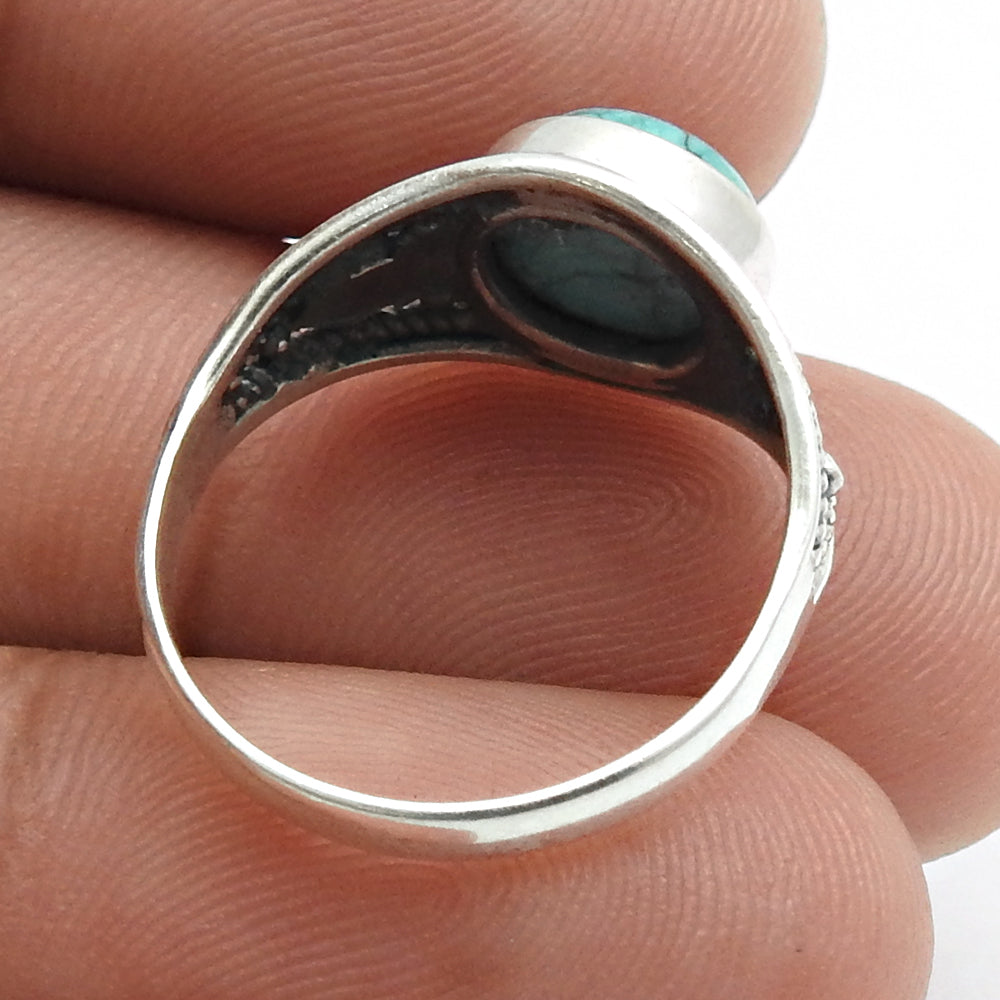 Turquoise Gemstone Sterling Silver Friendship Day Cocktail Tribal Ring