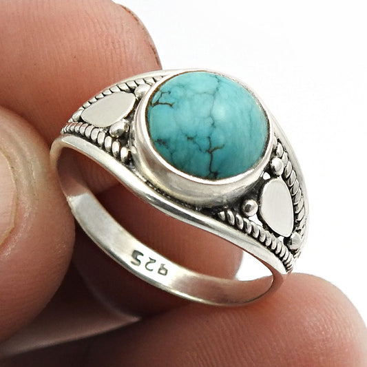 Turquoise Gemstone Sterling Silver Friendship Day Cocktail Tribal Ring