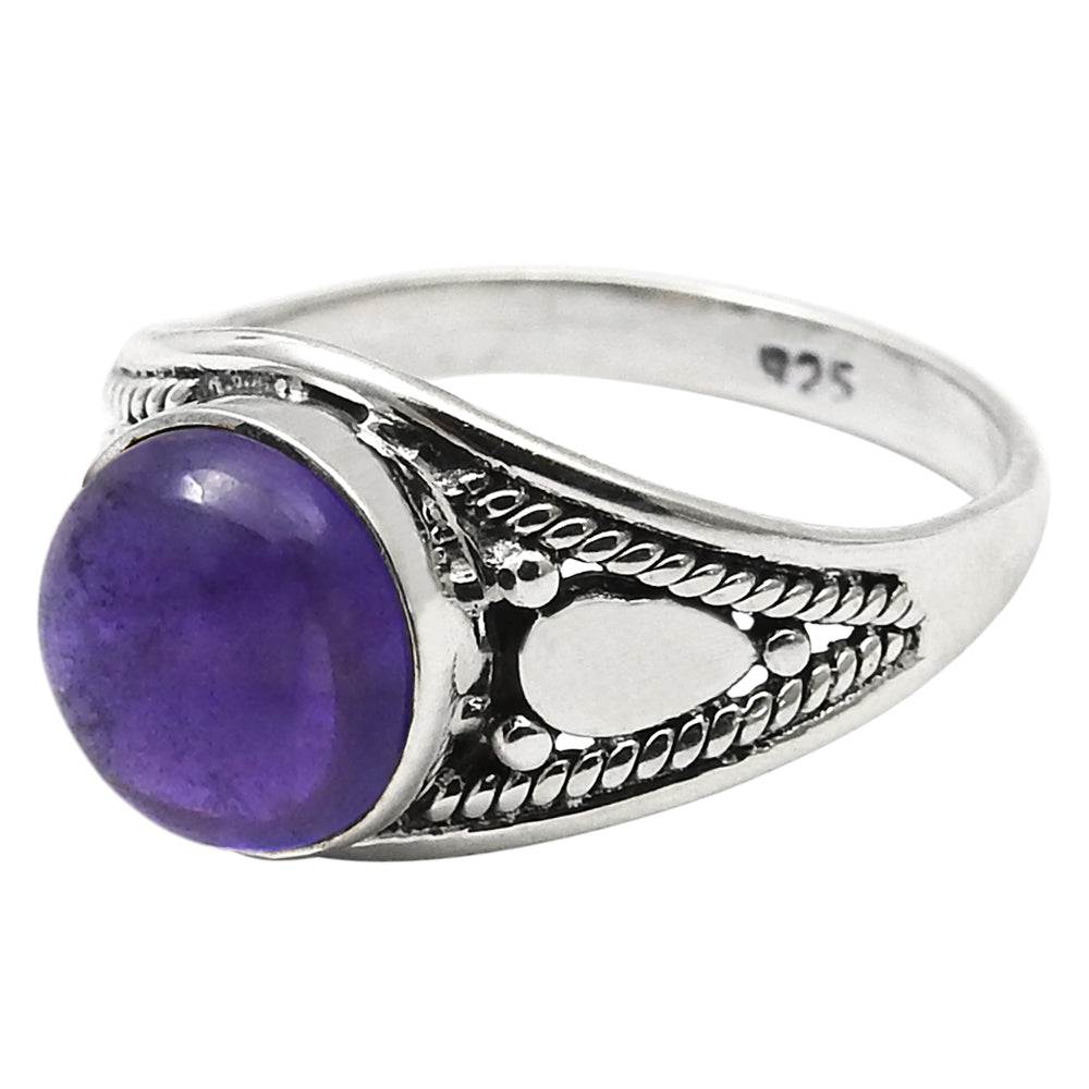 Natural Amethyst Gemstone 925 Silver Solitaire Ethnic Ring For Girls Q4