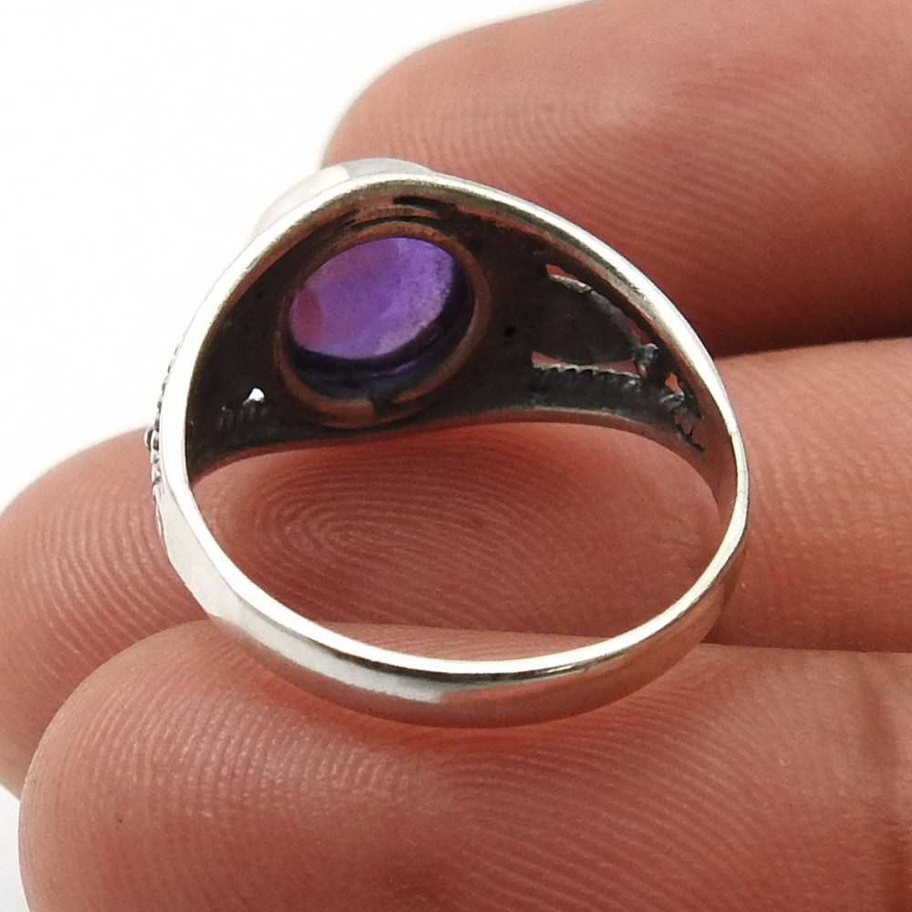 Natural Amethyst Gemstone 925 Silver Solitaire Ethnic Ring For Girls Q4