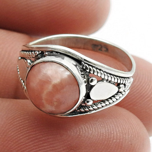 Natural Rhodochrosite 925 Silver Solitaire Tribal Ring For Women E26