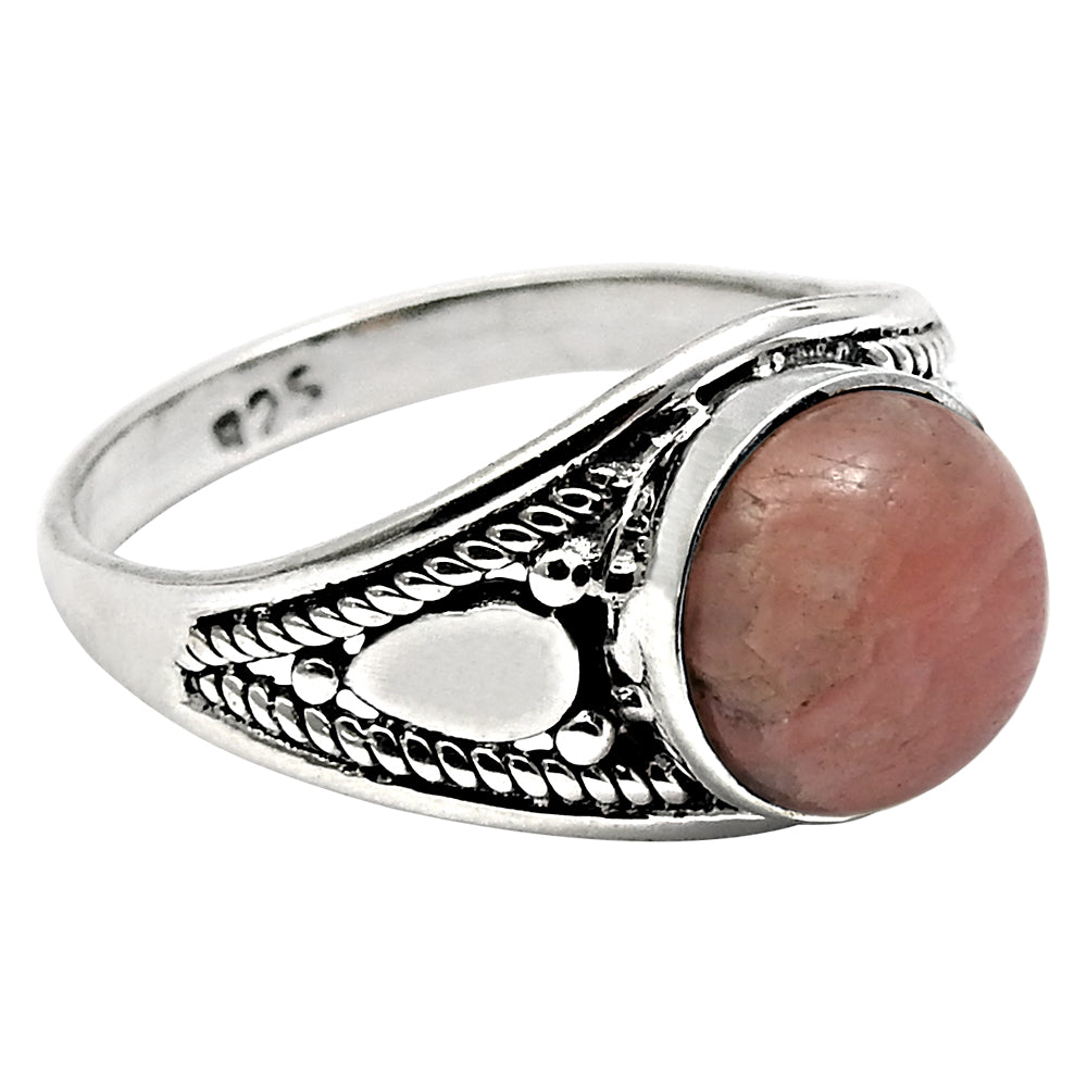 Natural Rhodochrosite 925 Silver Solitaire Tribal Ring For Women E26