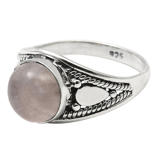 Natural Rose Quartz Gemstone Solitaire Boho Ring 925 Silver For Girls K26