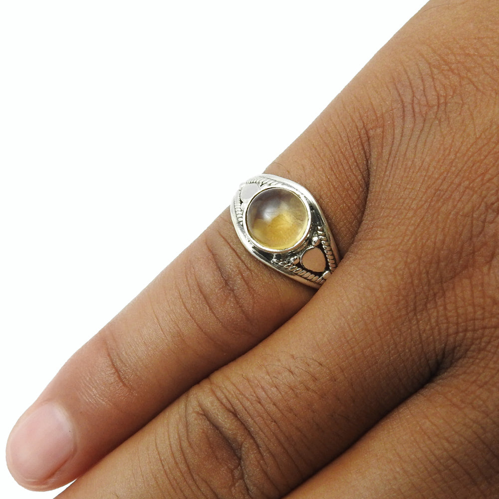 Gift For Woman Solitaire Ethnic Ring 925 Silver Natural Citrine B13