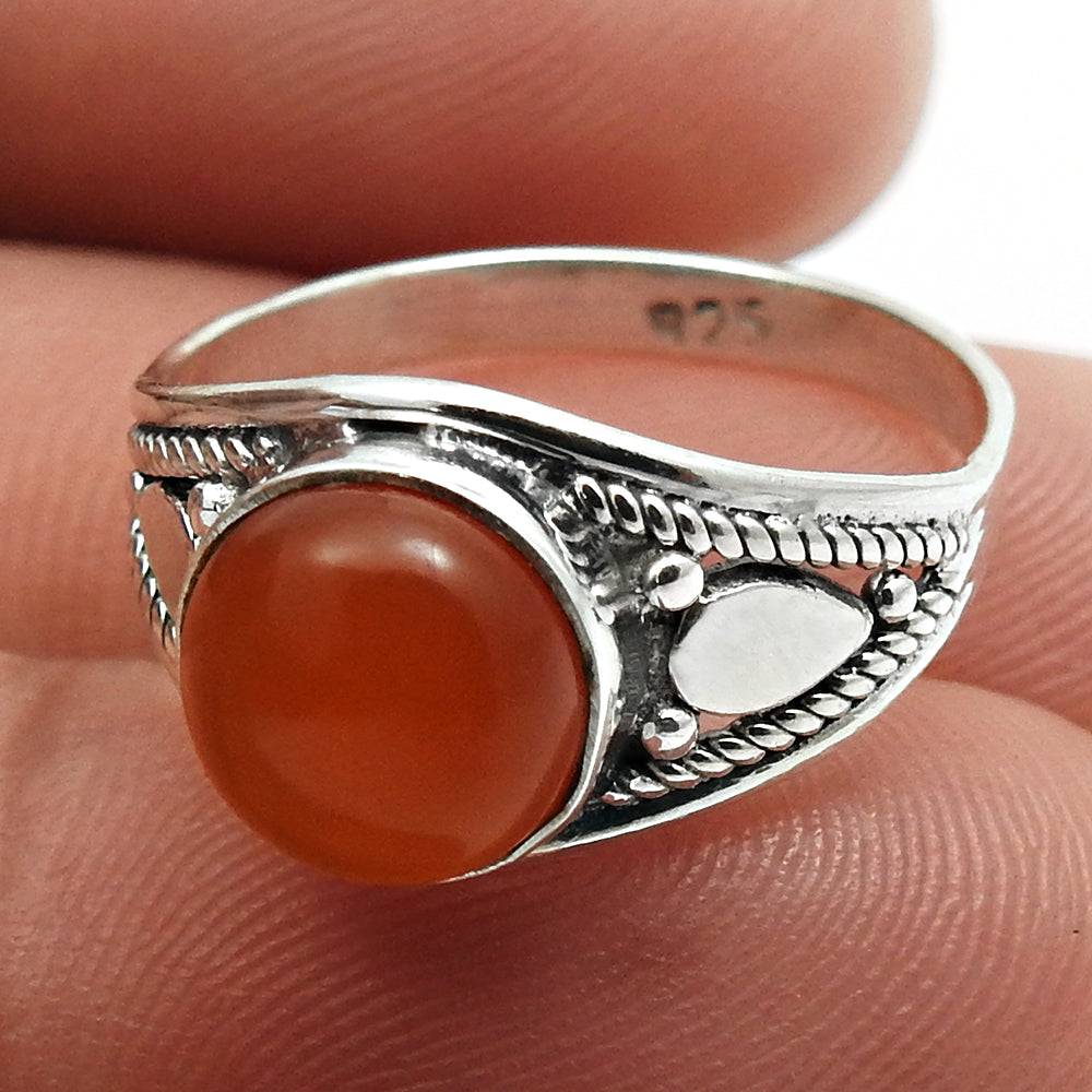 Natural Carnelian Gemstone 925 Silver Statement Vintage Ring For Women R8