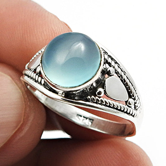 Natural Chalcedony 925 Silver Cocktail Vintage Ring For Women R18