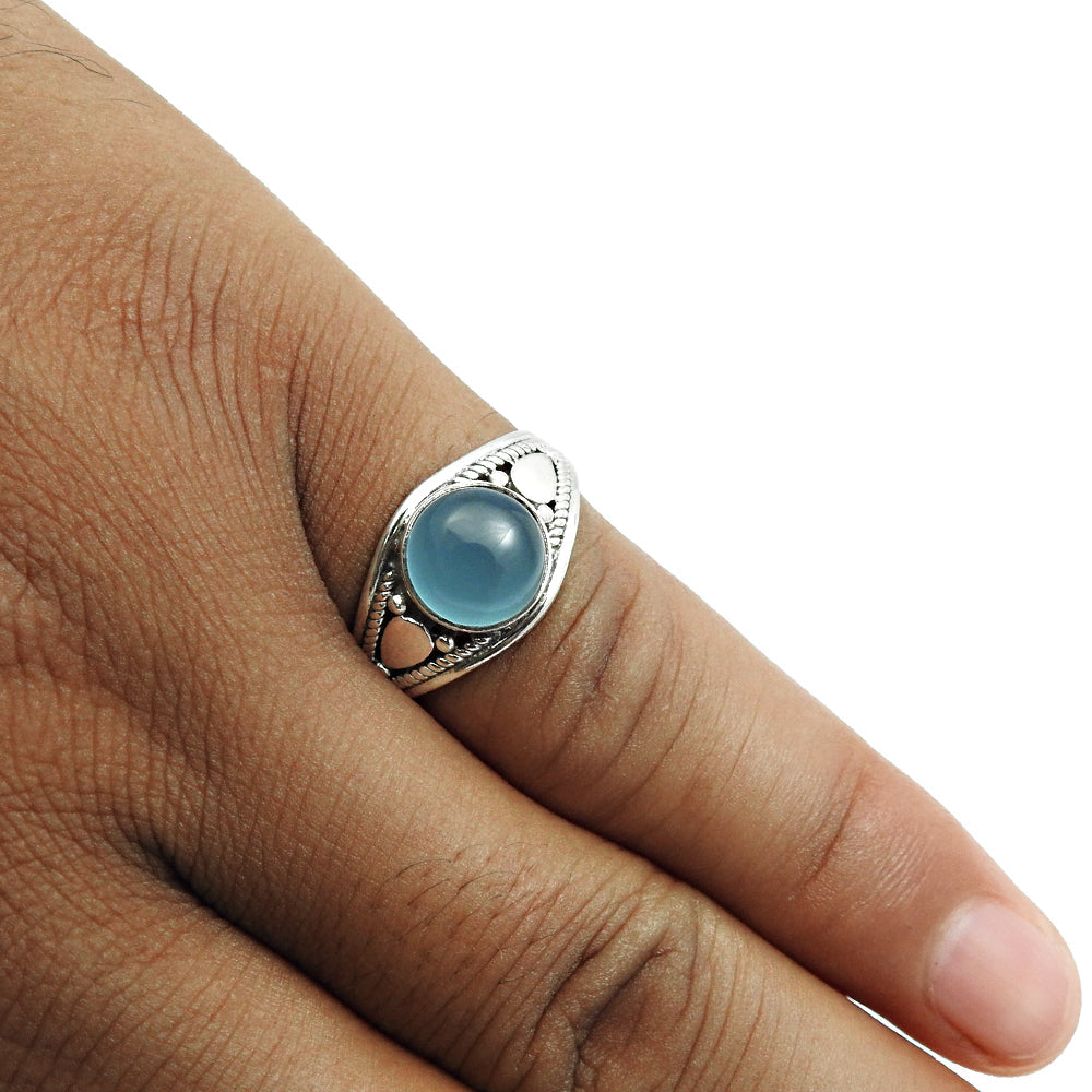 Natural Chalcedony 925 Silver Cocktail Vintage Ring For Women R18