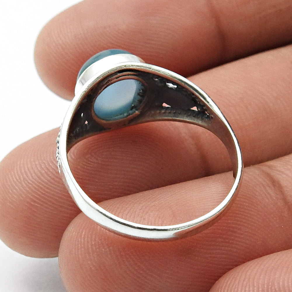 Natural Chalcedony 925 Silver Cocktail Vintage Ring For Women R18