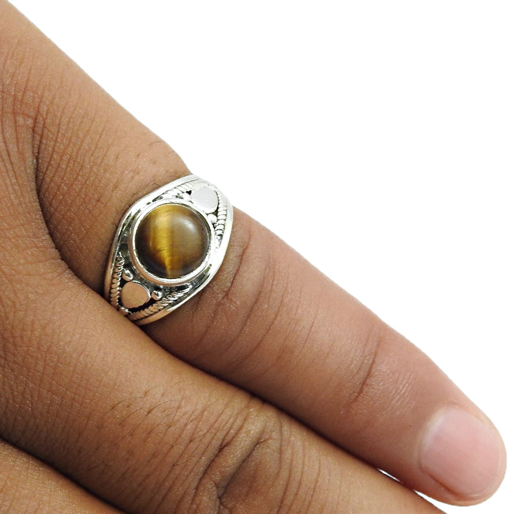Natural Tiger Eye Statement Vintage Ring 925 Silver For Girls V8