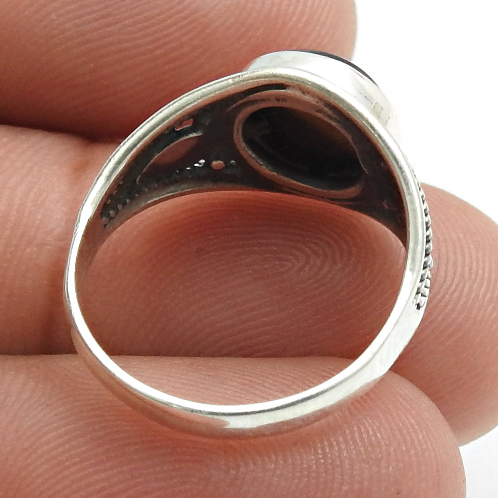 Natural Tiger Eye Statement Vintage Ring 925 Silver For Girls V8