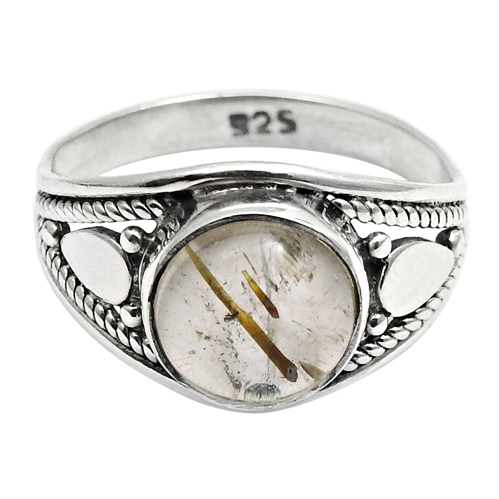Solid 925 Silver Natural Golden Rutile Gemstone Ethnic Ring D4