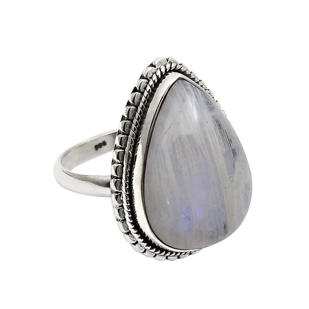 Natural Rainbow Moonstone Statement Vintage Ring 925 Silver For Women V18