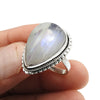 Natural Rainbow Moonstone Statement Vintage Ring 925 Silver For Women V18