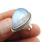 Natural Rainbow Moonstone Statement Vintage Ring 925 Silver For Women V18