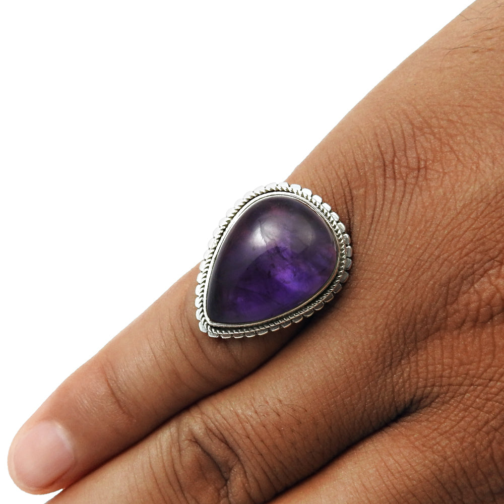 Pear Amethyst Gemstone Statement Sister New Bohemian Ring Sterling Silver