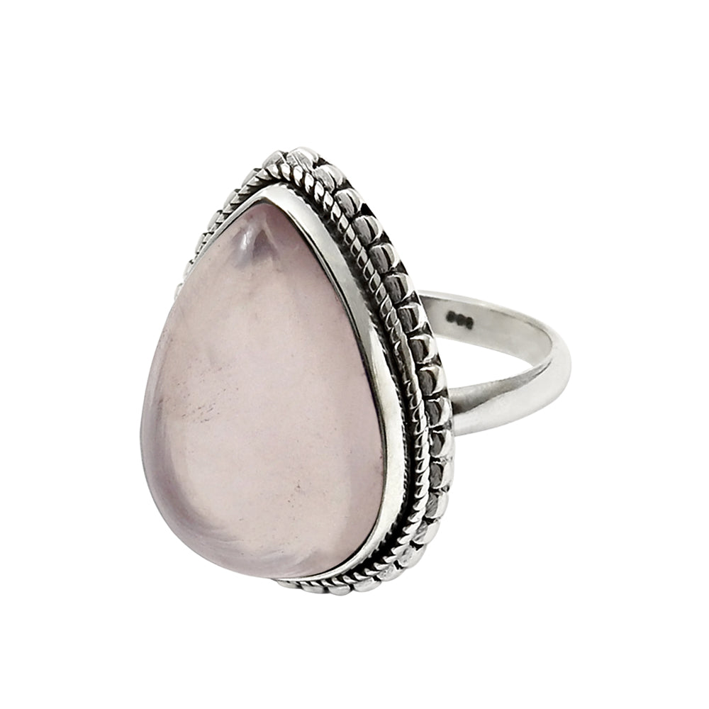 Rose Quartz Gemstone Boho Cocktail Ethnic Bezel Ring Solid Sterling Silver