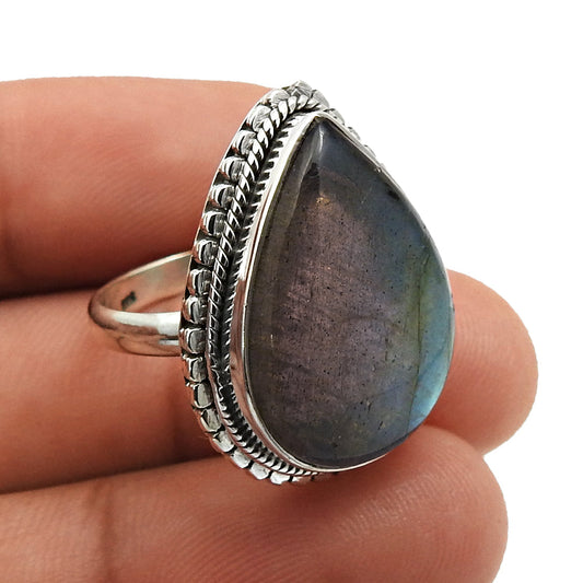 Natural Labradorite Cocktail Tribal Ring 925 Silver For Girls D13