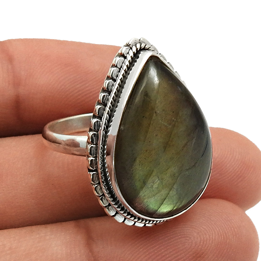 Natural Labradorite Cocktail Tribal Ring 925 Silver For Girls D13