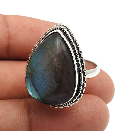 Natural Labradorite Cocktail Tribal Ring 925 Silver For Girls D13