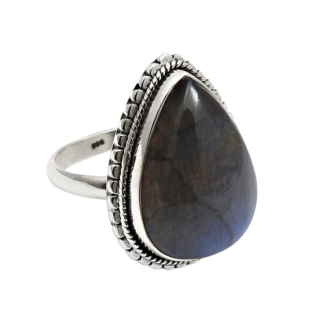 Natural Labradorite Cocktail Tribal Ring 925 Silver For Girls D13