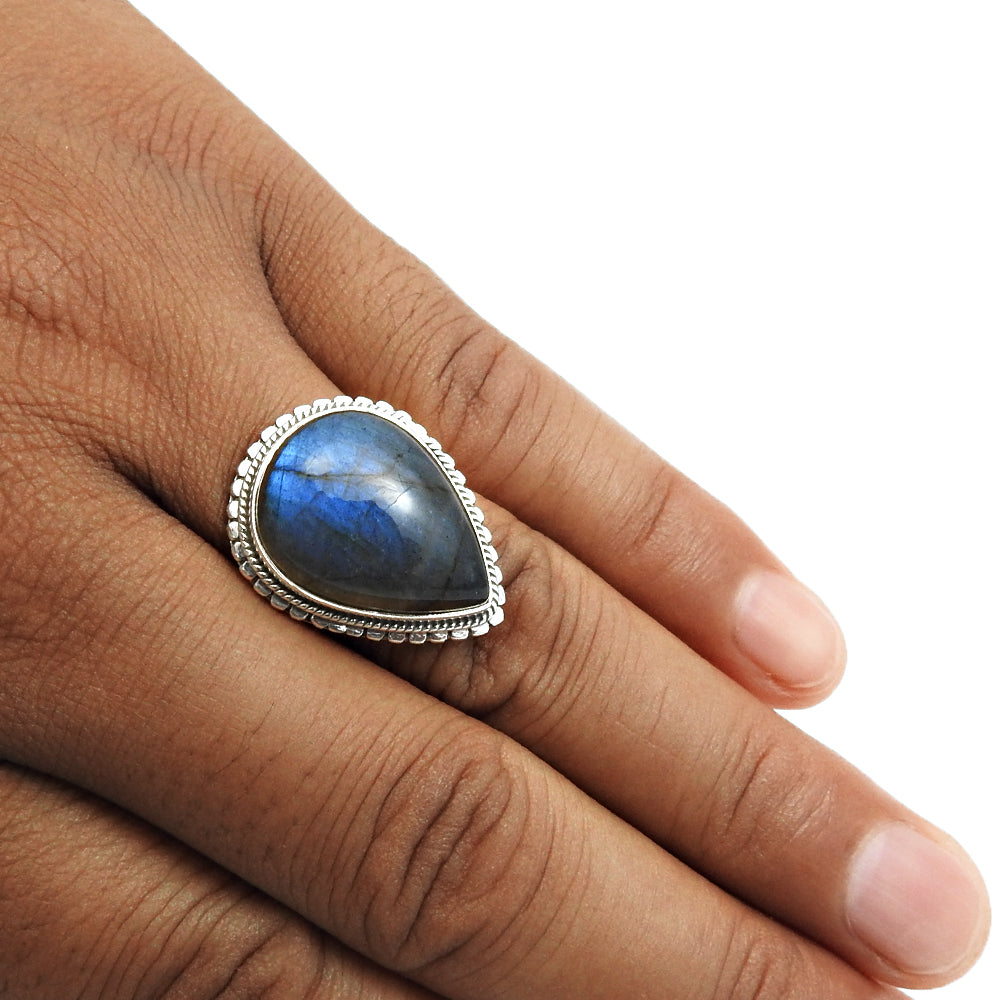 Natural Labradorite Cocktail Tribal Ring 925 Silver For Girls D13