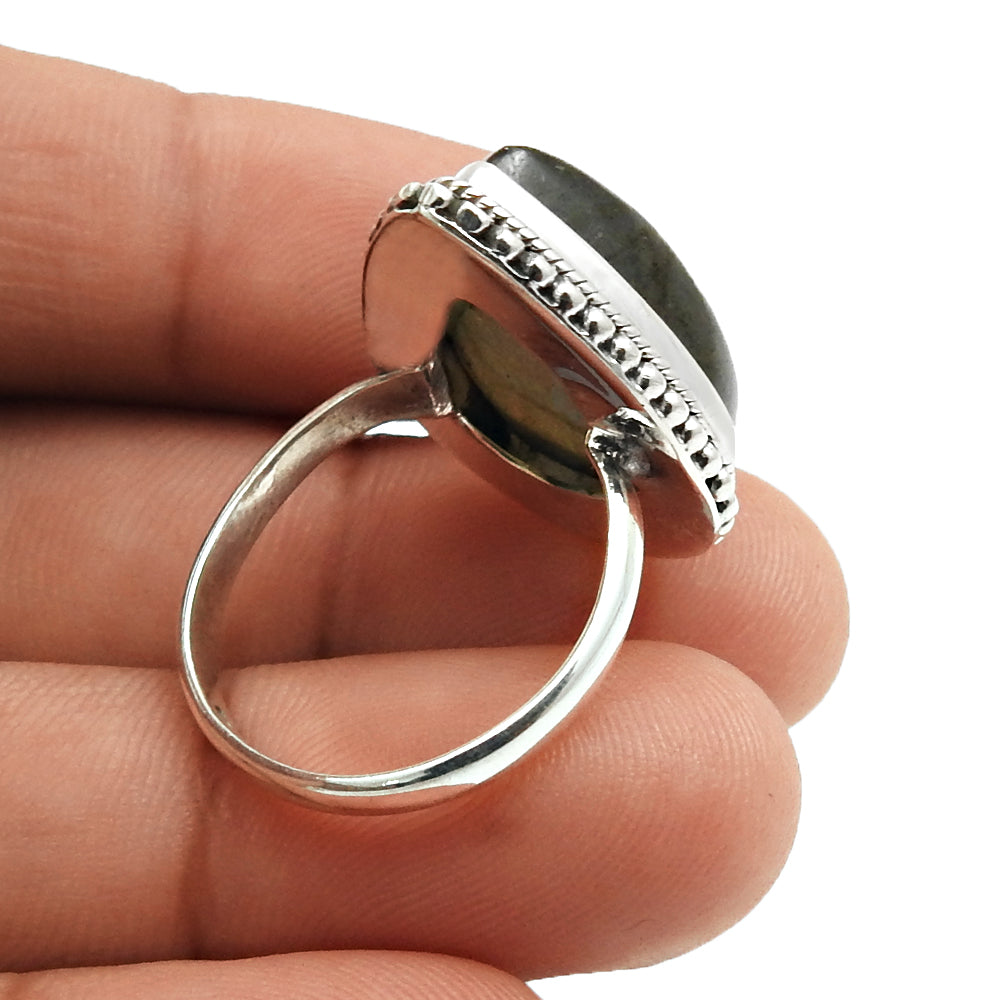 Natural Labradorite Cocktail Tribal Ring 925 Silver For Girls D13