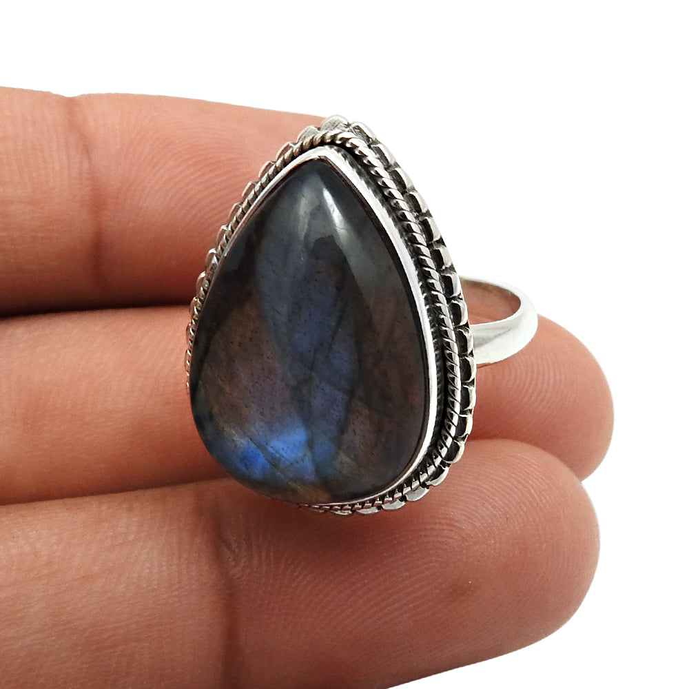 Natural Labradorite Cocktail Tribal Ring 925 Silver For Girls D13