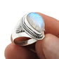 Natural Rainbow Moonstone 925 Silver Solitaire Boho Ring For Women J13