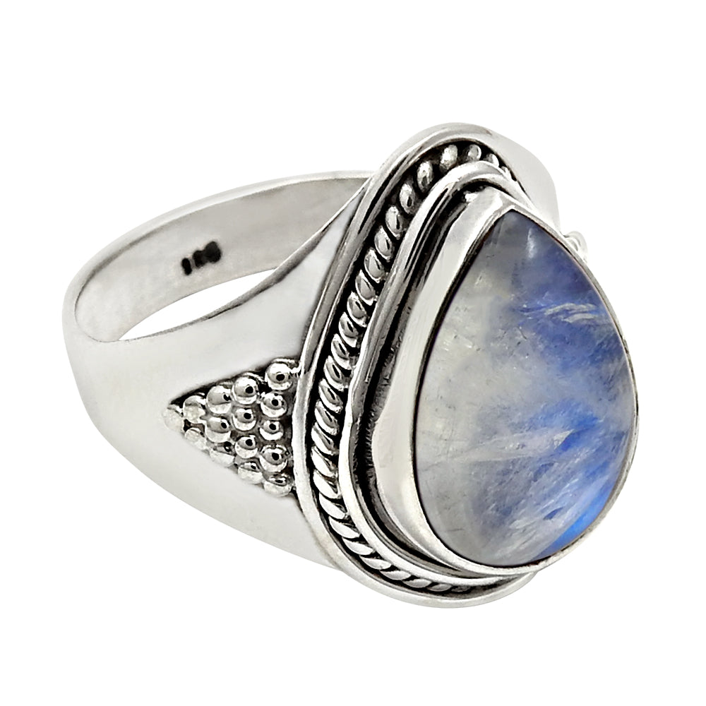 Natural Rainbow Moonstone 925 Silver Solitaire Boho Ring For Women J13