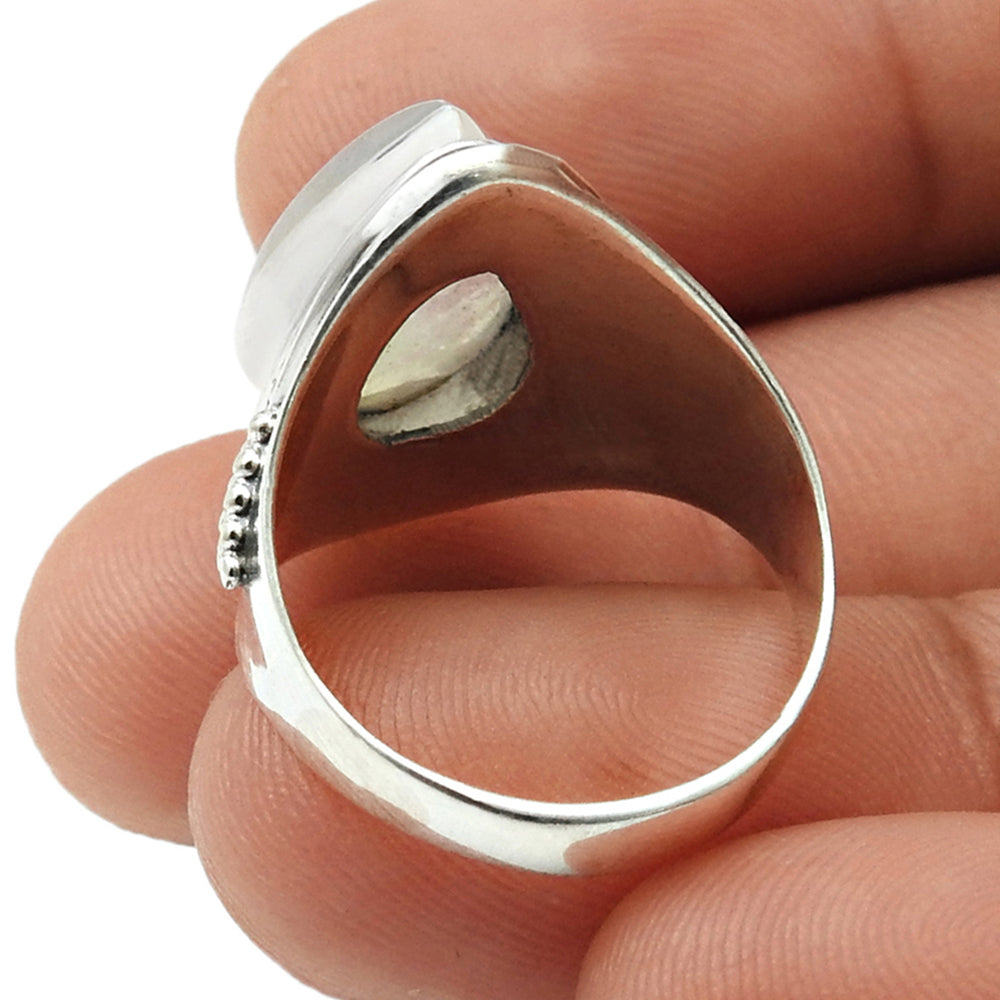 Natural Rainbow Moonstone 925 Silver Solitaire Boho Ring For Women J13