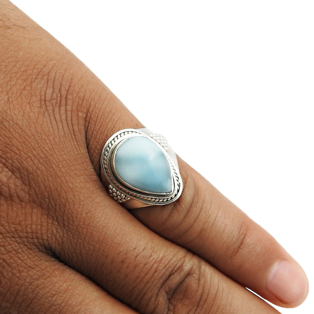Natural Larimar Gemstone Statement Ethnic Ring 925 Sterling Silver D9